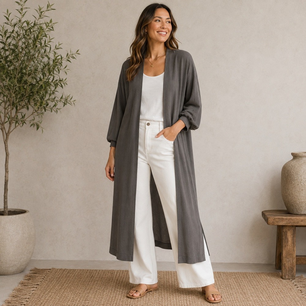 Cuyana Womens Open Front Midi Long Cardigan XS Pima Organic Cotton Modal
